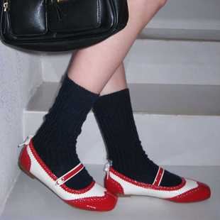 ElegiFemme2024原创Isabella布洛克雕花拼色玛丽珍鞋浅口平底单鞋