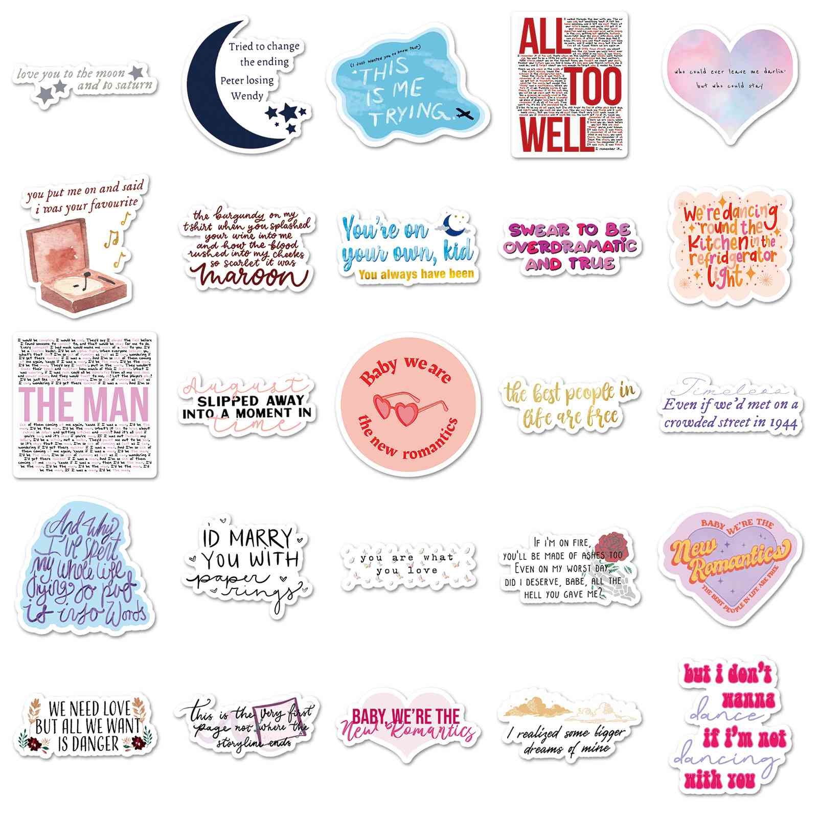 张泰勒歌词贴纸欧美明星歌手周边防水装饰手账本贴纸可爱风20g