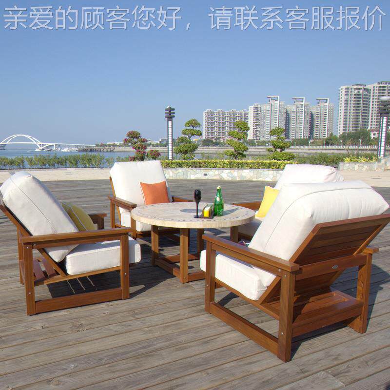 精欧实木户外花家具桌椅 花园别洛佳石材墅外石材圆桌柚木户园餐