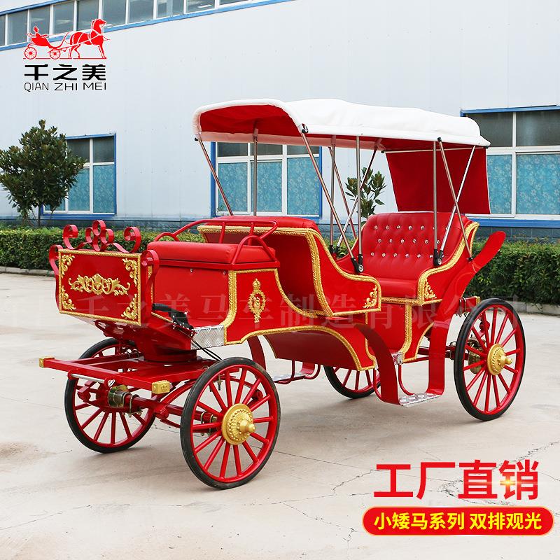 欧式小马车双排观光马车小矮马马拉款儿童休闲游乐马车