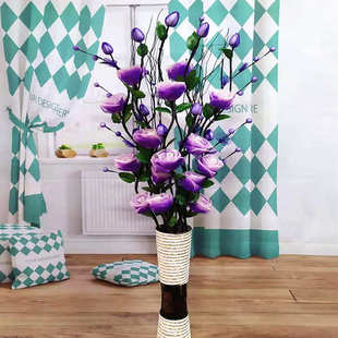 客厅高大假花仿真玫瑰叶脉干花电视柜装饰品落地花瓶插花摆件套装