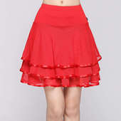 广场舞服装 夏季 新款 半裙女拉丁舞练功服三层网纱松紧大摆舞蹈裙子