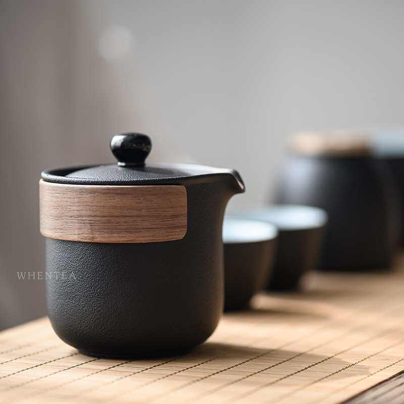 闻说|黑砂度容快客杯户外陶瓷一壶两杯便携收纳旅行外出茶具套装