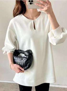 2024现货秋季日韩乐天新款侧拉链V领长袖卫衣women clothes