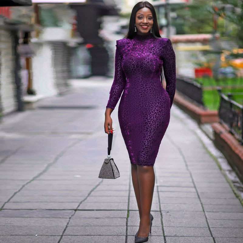 2024裙子修身新款秋冬气质连衣裙长袖紫色休闲衣服women clothes