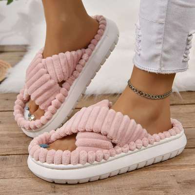 women shoes款外贸大码女士厚底棉拖鞋简约休闲舒适temu纯色2024
