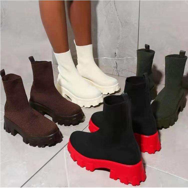 women shoes士飞织运动短靴女秋冬新款女靴大码一脚蹬袜子靴2024