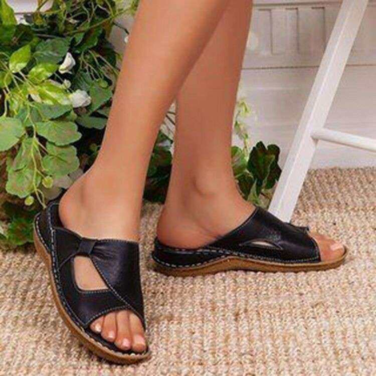 women shoes夏新款坡跟外穿复古镂空凉鞋拖女士休闲透气拖鞋2024