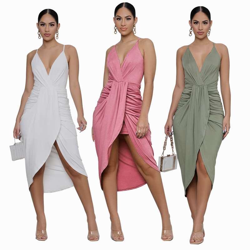 2024衣裙修身女装无袖裙子夏紧身款显瘦粉色包臀裙women clothes