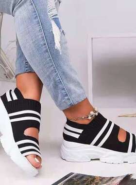 women shoes百搭休闲飞织厚底凉鞋女外贸大码鱼嘴沙滩凉鞋432024