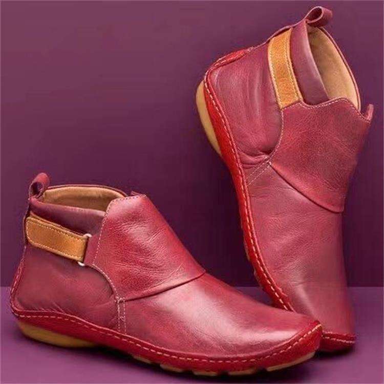 women shoes女士短靴罗马风格平底软皮靴子时尚靴子复古风格2024