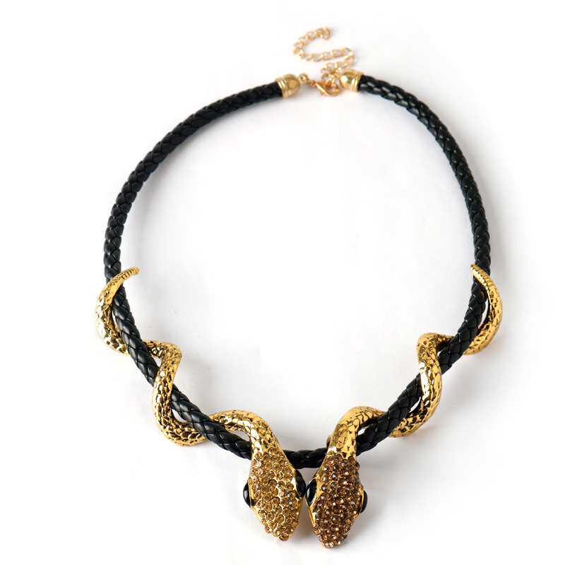 欧美个性缠绕镶钻蛇形项链ins小众设计感双蛇锁骨链女配饰品