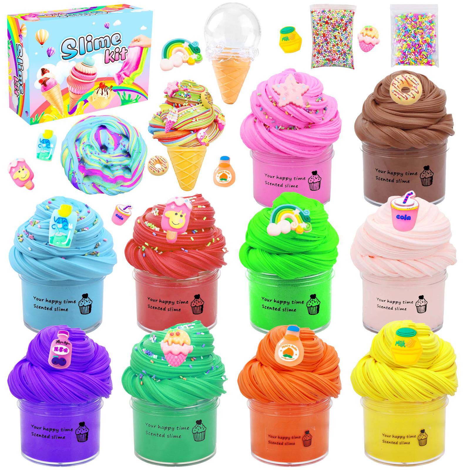 202510pcs水果史莱姆黄油泥套装棉花泥黄油泥彩泥DIYkit套装slime