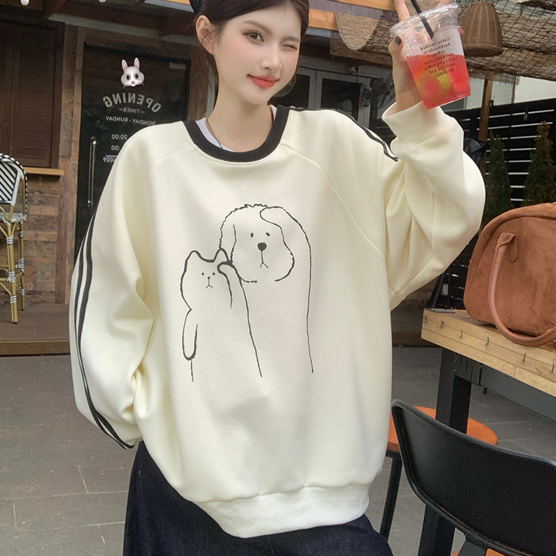 加绒冬季 大码女装圆领卫衣宽松显瘦韩版印花卫衣