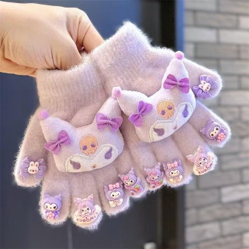 儿童手套2025新款库洛米男童女孩冬保暖加厚防寒冬季美甲DIY五指