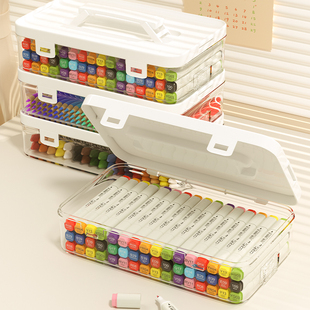 马克笔收纳盒桌面手提彩铅蜡笔画笔盒子透明塑料绘画用品工具箱子