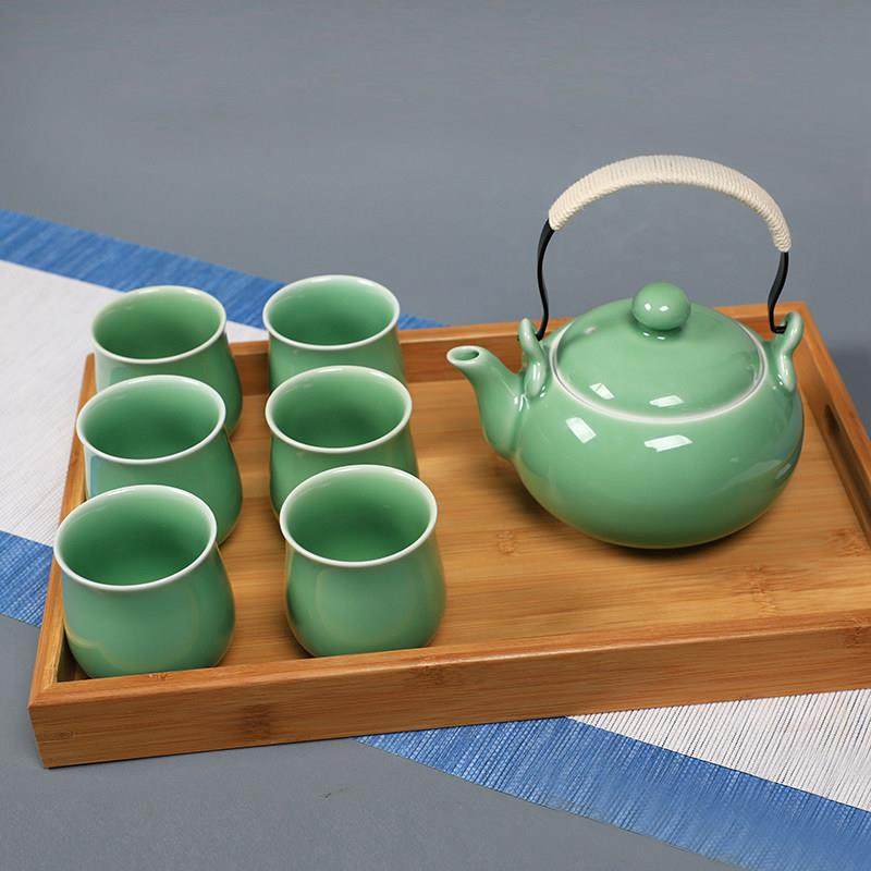 陶瓷功夫茶具大容量茶壶龙泉青瓷冰裂纹大号提梁壶家用泡茶壶套装,餐饮具,茶壶,淘宝优惠券,粉丝福利购,淘宝优惠卷