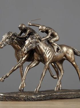 欧式赛马马术运动员雕塑工艺品摆饰骑马客厅书房装饰品办公室摆设