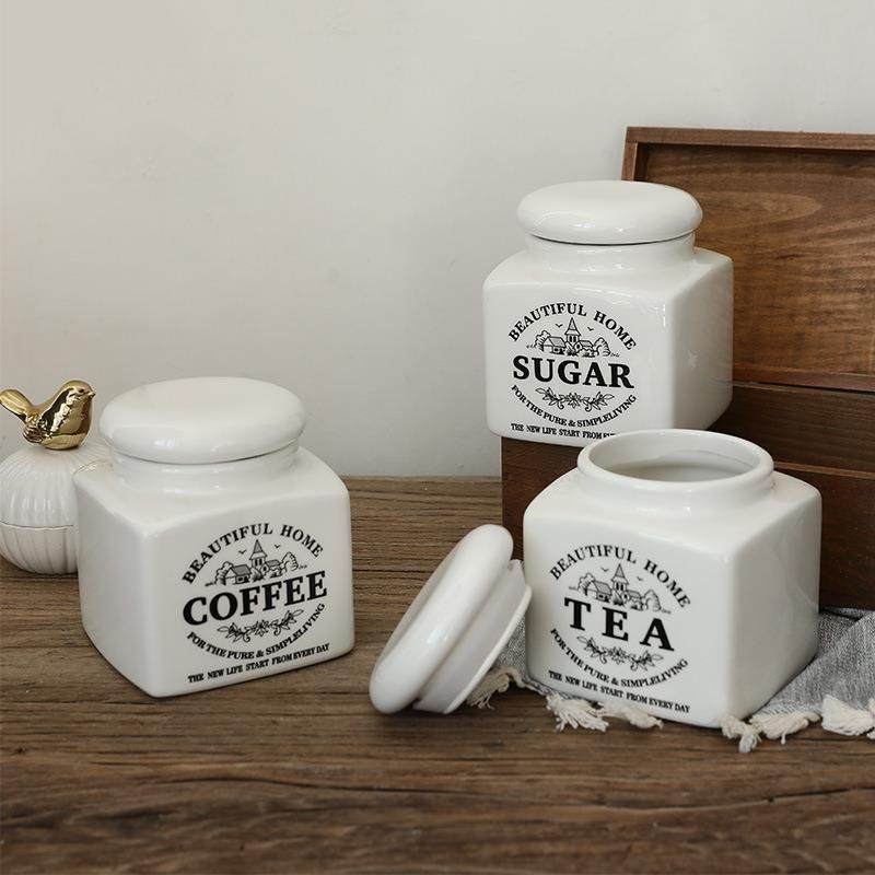 欧式简约陶瓷收纳罐摆件咖啡豆糖果饼干茶叶密封罐存钱筒软装饰品