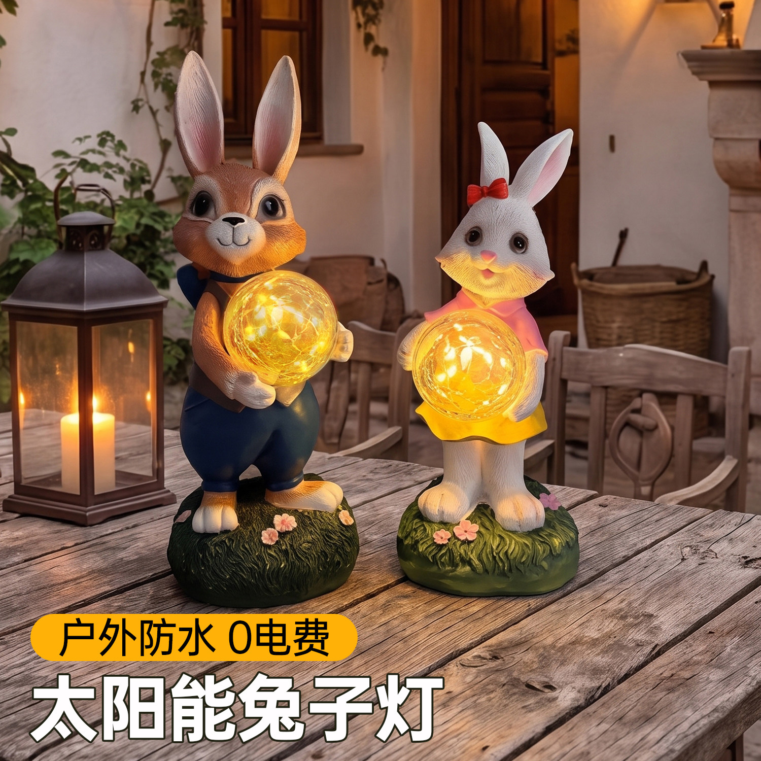 太阳能兔子花园摆件灯