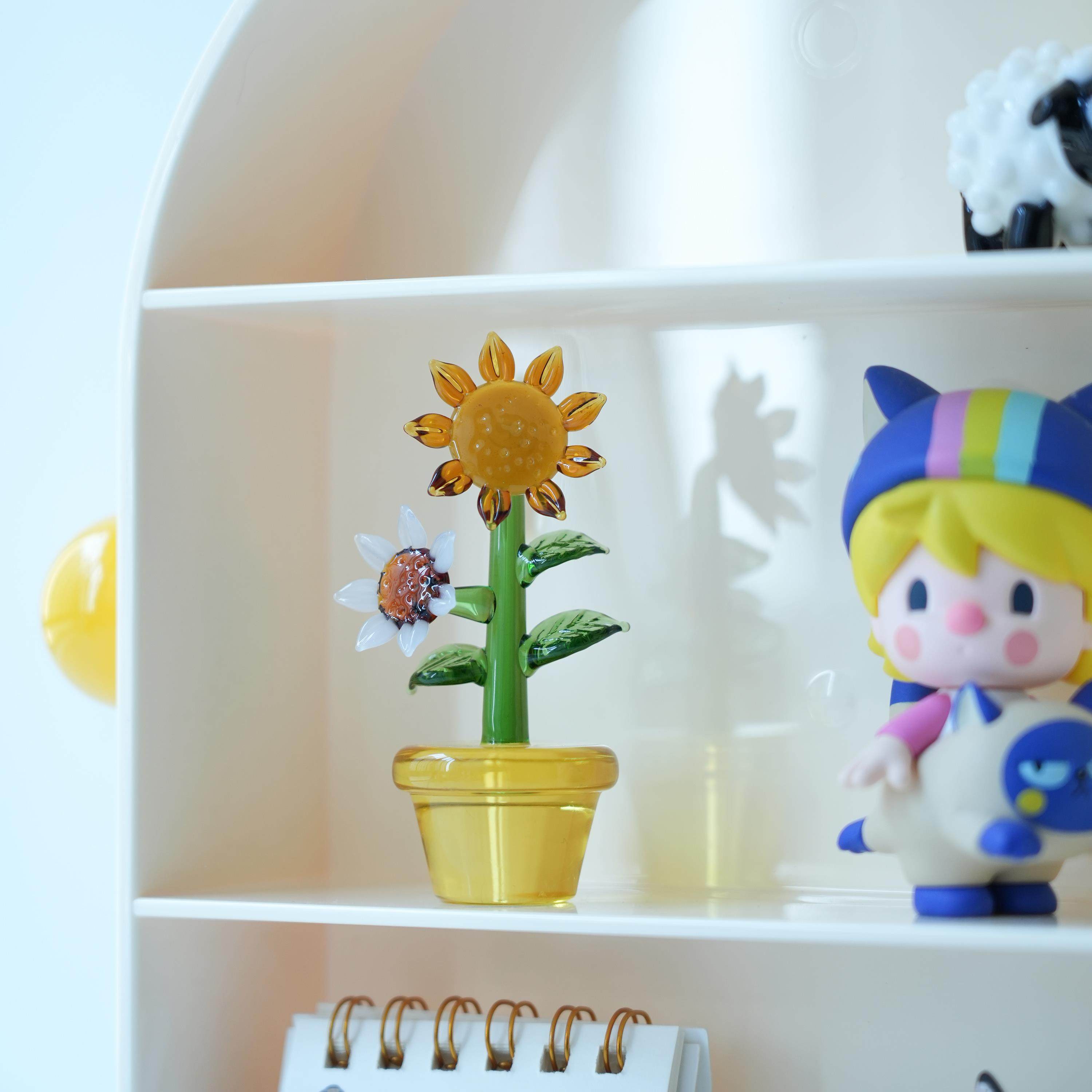 淄博琉璃手作仿真向日葵盆栽车载桌面小摆件治愈玻璃花装饰品礼物