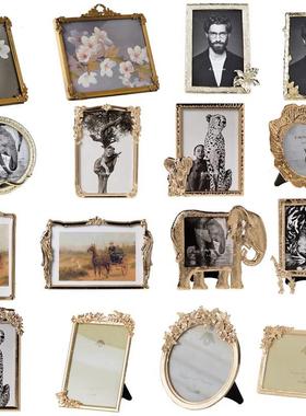 进口欧式复古雕花金属边相框摆件法式简约样板间卧室照片相架装饰