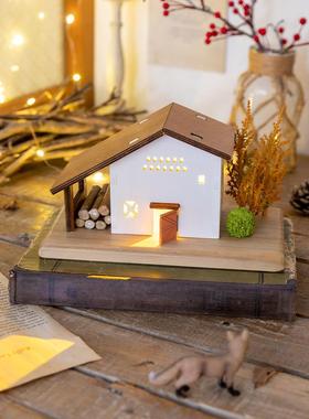 阿颖桌面微型房子装饰木屋小装饰品日本女气氛灯减压治疗老师礼物