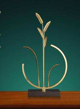 黄铜大麦摆件轻奢高档客厅玄关乔迁新居礼品开 业送礼办公室装饰