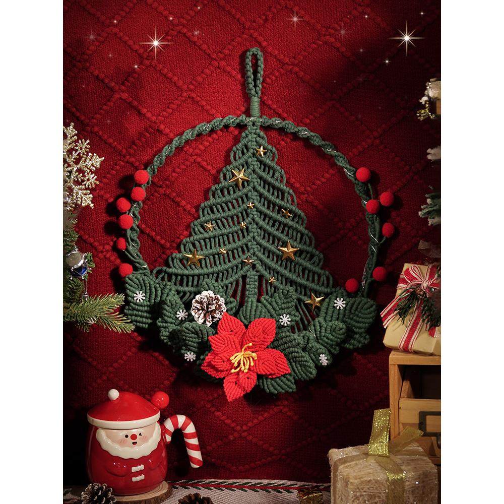 2024新款编织圣诞花环装饰挂饰圣诞节手工diy礼物圣诞树材料包