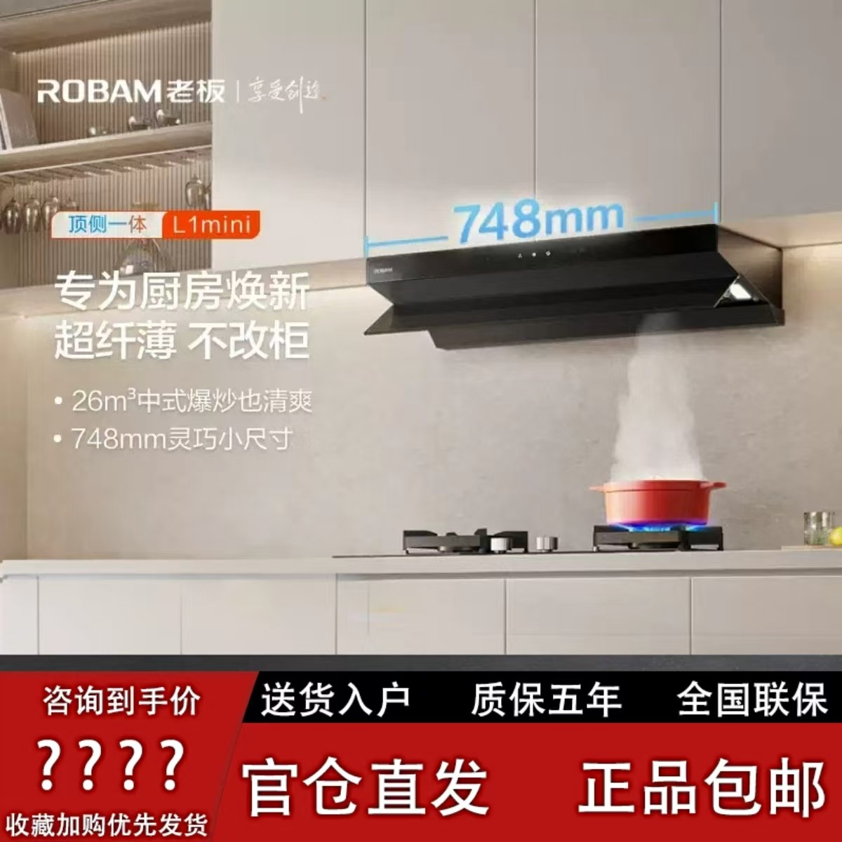 老板L1mini小钢炮61A9S顶侧一体家用26³大吸力小尺寸油