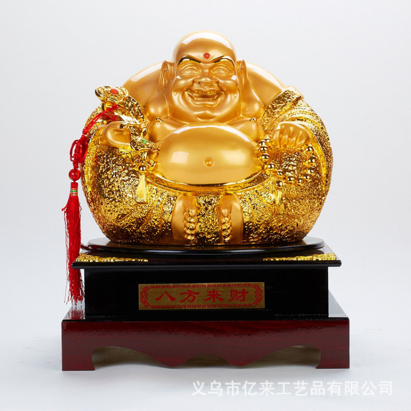 树脂镀金八方来财弥勒佛摆件家居