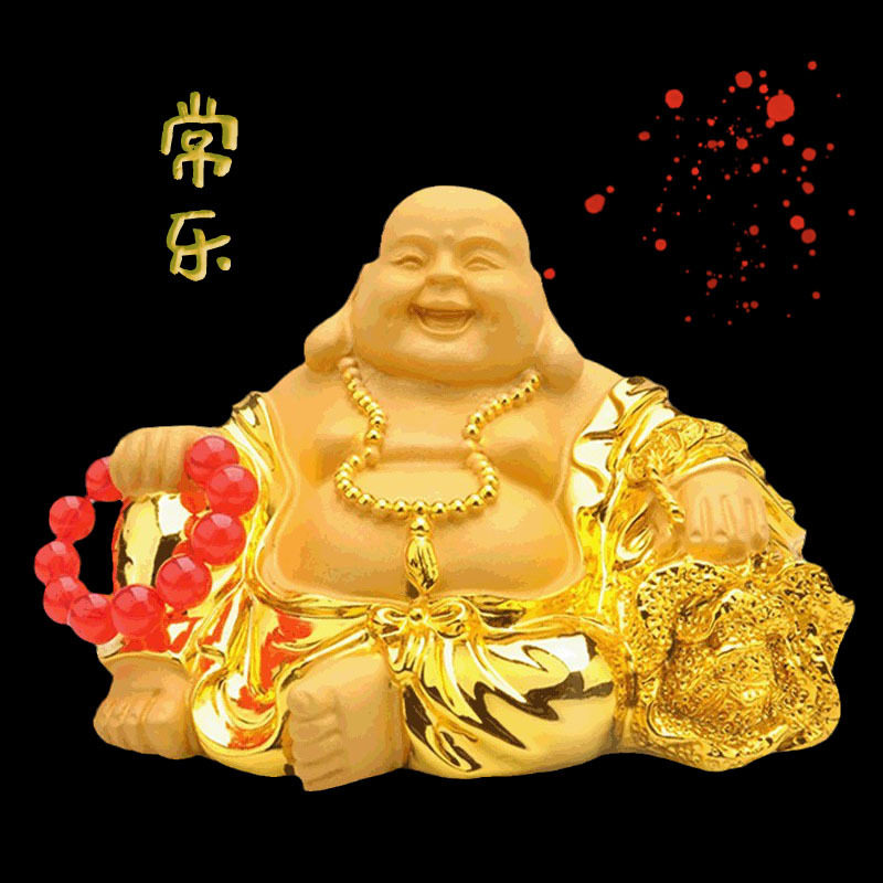 绒沙金弥勒佛汽车摆件镀金百财摆