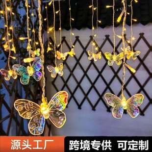 饰灯夜市餐厅氛围布置彩灯 太阳能冰条蝴蝶灯串庭院花园露台景观装