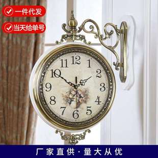 金属双面钟表客厅欧式 饰钟16003 挂钟北欧静音实木美式 壁钟艺术装