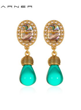 WARNER中古耳饰女贝母水滴琉璃耳坠复古轻奢耳钉高级感秋冬耳环