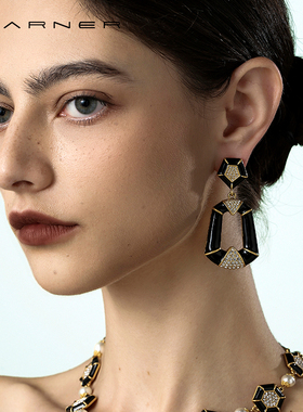 Joseph Warner中古耳环耳饰vintage法式复古宫廷风高级感黑色耳钉