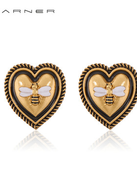Joseph Warner心之彼岸爱心耳钉轻奢中古蜜蜂耳环新年金色耳饰女