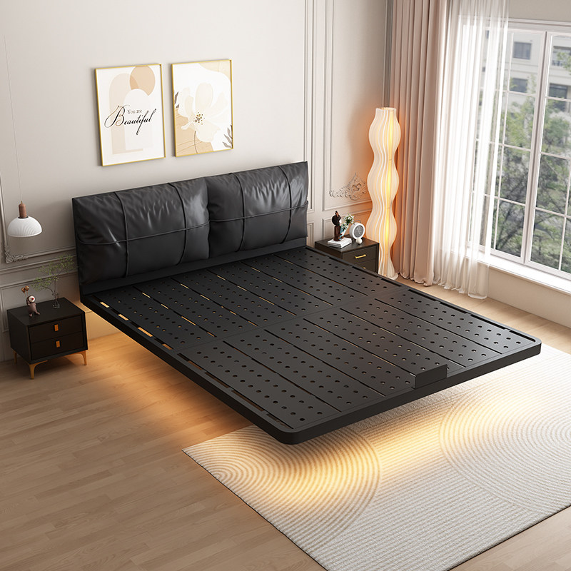 铁艺碳素钢悬浮床主卧大床1米8双人大象耳朵软包皮艺床小户型齐边