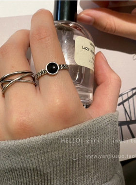 做旧双层交叉麻花戒指女ins小众设计感食指戒开口可调节指环镀金