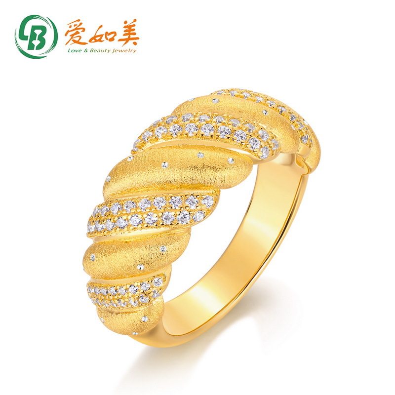 欧美流行麻花拉丝戒指女ins冷淡风S925纯银镀金锆石指环饰品