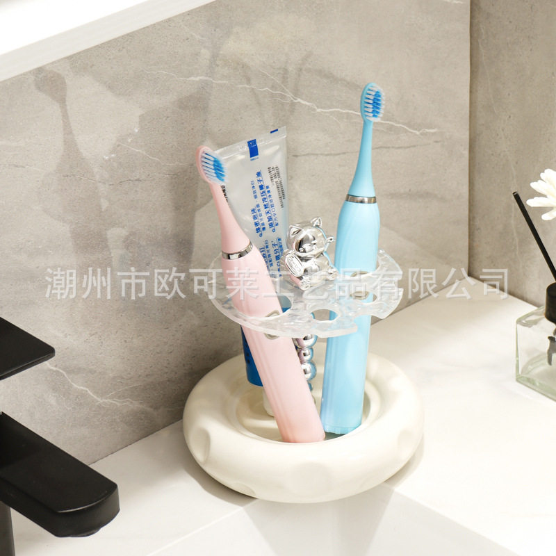 轻奢高级感奶油奶酪风家用漱口杯高颜值儿童情侣牙刷洗漱杯置物架