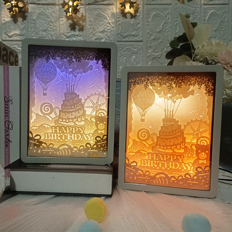 镜面纸雕灯3D立体造型灯LED情人节创意礼品装饰灯小夜灯工艺品