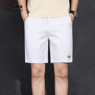 潮流夏季 宽松5分中裤 男士 英国小狐狸百搭纯棉白色五分男休闲短裤
