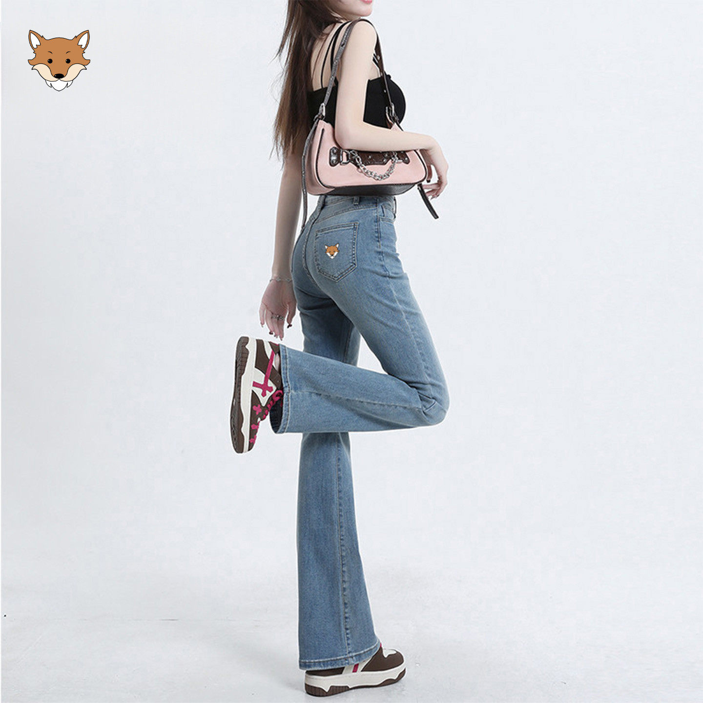 英国AprilFox小狐狸新款高腰修身微喇牛仔裤女夏浅色薄款喇叭裤子