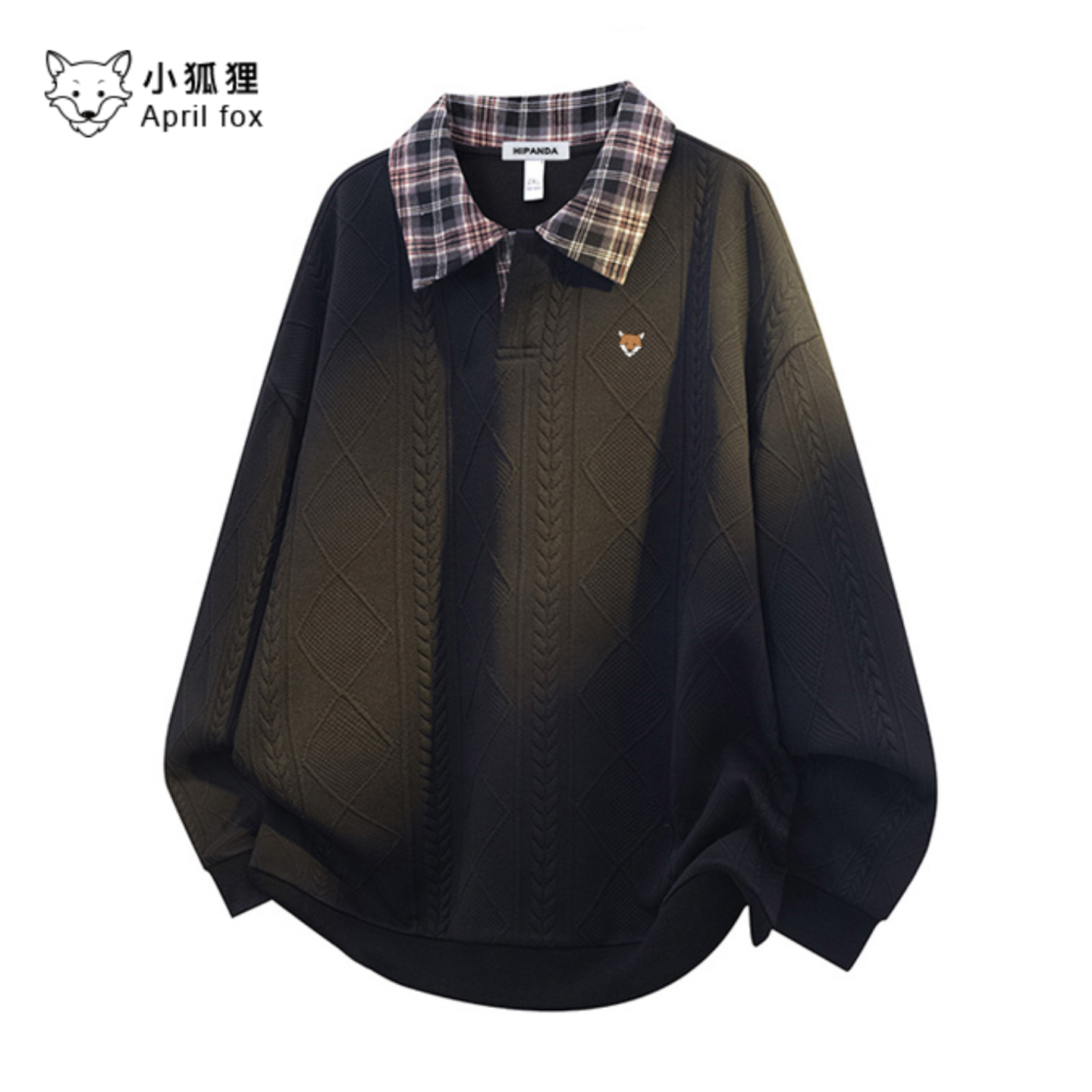 小狐狸学院风假两件撞色翻领卫衣男秋季Polo衫长袖上衣