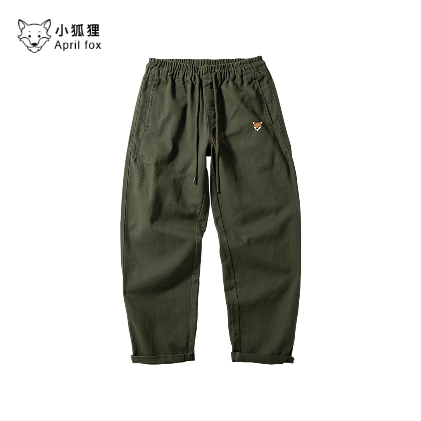 小狐狸军绿休闲裤男士新款阿美咔叽重磅加厚磨毛裤子棉宽松工装裤