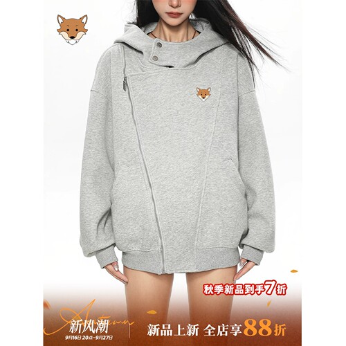April Fox英国小狐狸美式连帽卫衣外套女2026秋季新款女开衫上衣