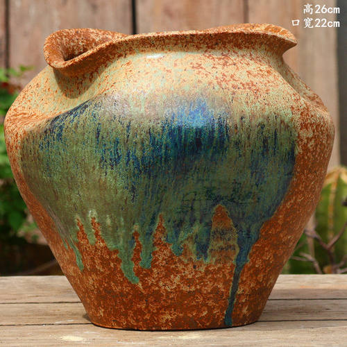 复古手工粗陶多肉花盆大号绿植陶罐花器民宿酒店装饰室内做旧陶盆 - 封面