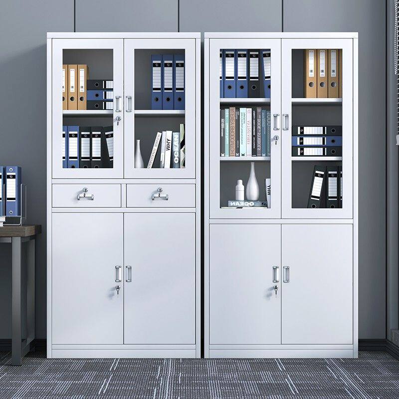 钢制办公室铁皮文件柜财务凭证柜带锁资料柜多层铁皮柜三开门矮柜