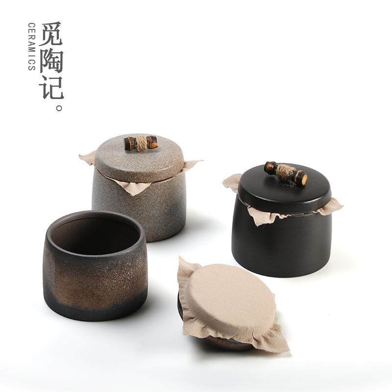 茶叶罐密封罐日式复古陶瓷手工小号防潮黑陶粗陶茶仓家用可
